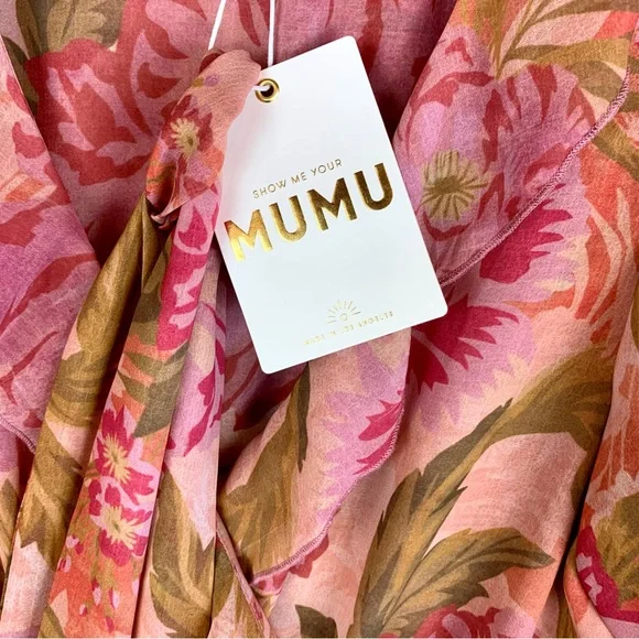 Show Me Your MuMu Verity Midi Dress Chiffon Garden Floral Pink Wedding Resort - Picture 9 of 16